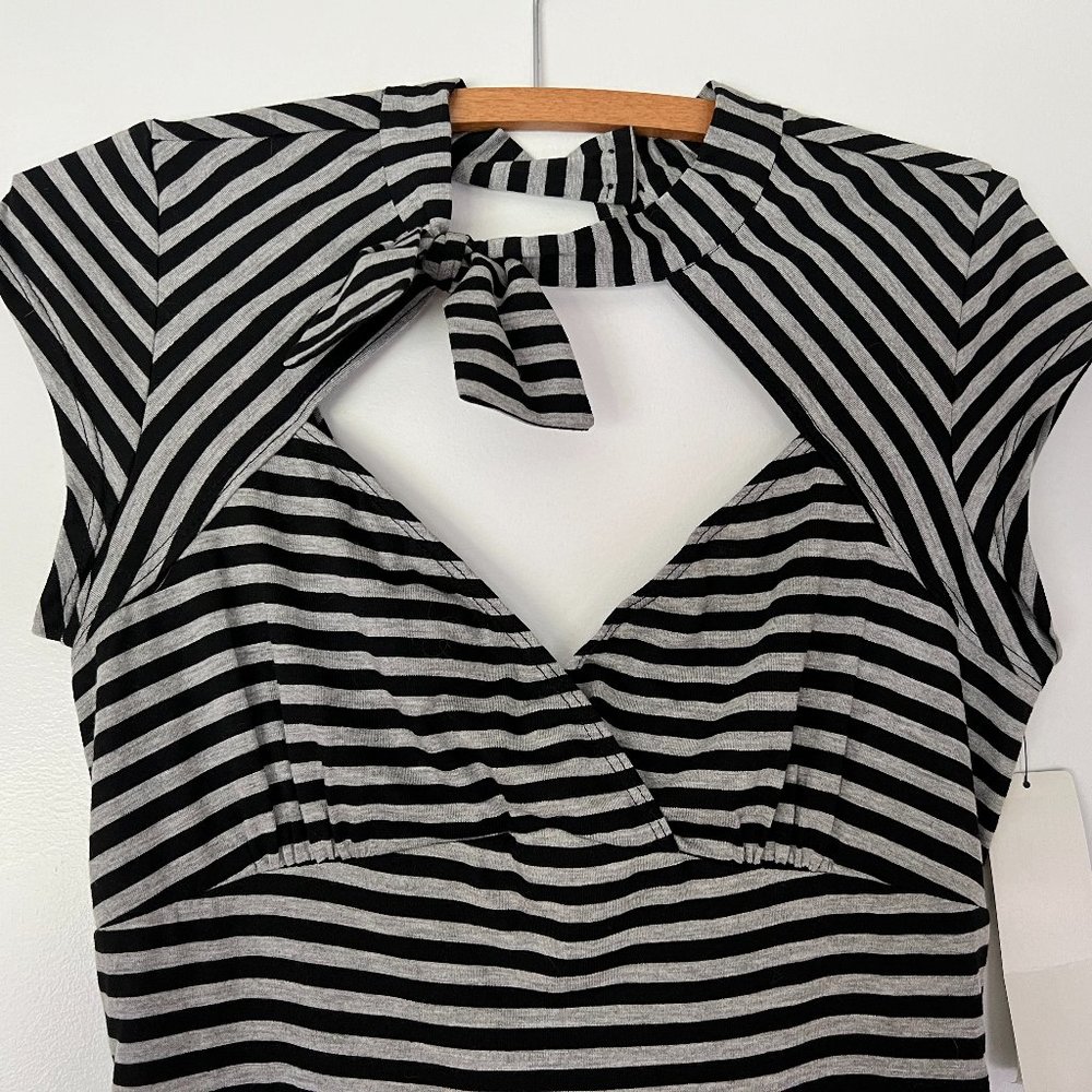 Stop Staring Incredibly SEXY Pencil Striped Dress with Keyhole neck, back & Bow
